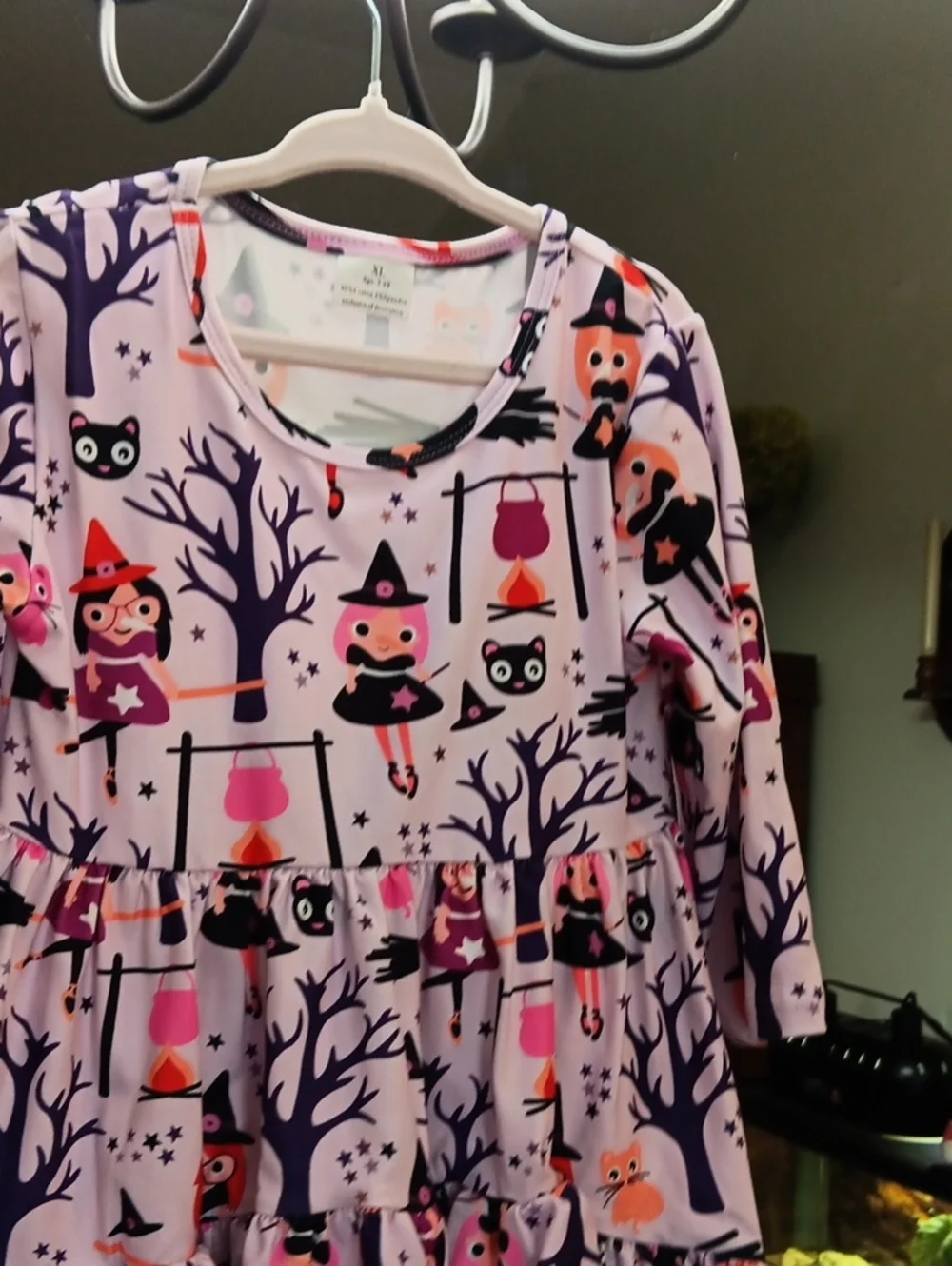 Kids Halloween Witch Print Top- Pink Purple
